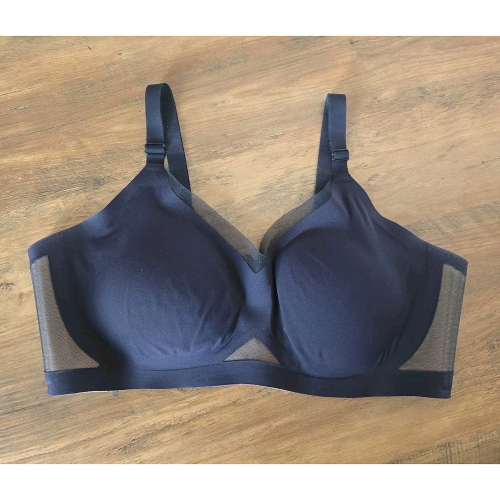 Honeylove Crossover Wireless Bra Lace Trim Black & Tan Women's Size 1X VGUC